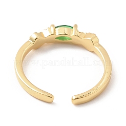 キュービックジルコニアオーバルオープンカフリング  女性のための18KGP本金メッキ真鍮ジュエリー  鉛フリー＆カドミウムフリー  グリーン  usサイズ6 1/2(16.9mm)&nbsp;RJEW-H101-02G