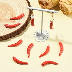 手作りの磁器ペンダント10個  唐辛子のチャーム  レッド  33.5~35x7x6.5mm  穴：1.4~1.5mm&nbsp;PORC-FS0001-60