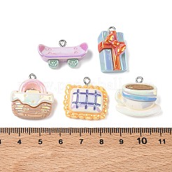 電気メッキ不透明樹脂ペンダント  ミックスシェイプチャーム  ステンレススチールループ付き  ステンレス鋼色  ミックスカラー  16~30x11~25.5x7~10.5mm  穴：2mm&nbsp;RESI-B044-05P