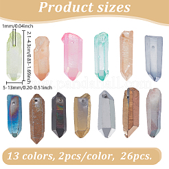 26個13色電気メッキ天然水晶ビーズ  ナゲット  トップ掘削  21~43x5~13mm  穴：1mm  2個/カラー&nbsp;G-NB0005-91