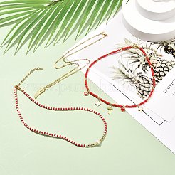 女の子の女性のためのウィング＆クロス＆ハート＆スターペンダントネックレス  ガラスビーズネックレス  ゴールドカラー  レッド  インチ（36~45cm）  3個/セット&nbsp;NJEW-JN03688
