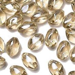 真珠光沢のあるクリスタルガラスの楕円形ビーズ  パール光沢メッキ  ダークカーキ  21x13mm  穴：1mm&nbsp;X-EGLA-F026-D02