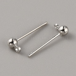 真鍮製丸玉スタッドピアスポスト  水平ループ付き  ニッケルフリー  プラチナ  5x3mm  穴：1.2mm  ピン：0.8mm&nbsp;KK-WH0061-10P