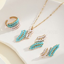 女性用リーフ樹脂ペンダントネックレス＆スタッドピアス＆カフリングセット  合金アクセサリーセット  ゴールドカラー  400~450mm&nbsp;FS-WG0A225-01