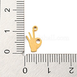 304ステンレススチールチャーム  ゴールドカラー  レーザー切断  いいジェスチャー  12x6.5x1mm  穴：1mm&nbsp;LS-STAS-Q306-01G-H