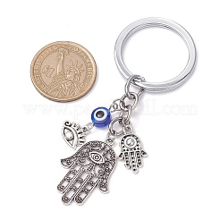 樹脂とチベット風合金のキーホルダー  合金スプリットキーリング付き  ハムサの手  8.5cm  手：28x19.5mm&nbsp;KEYC-JKC00780-02