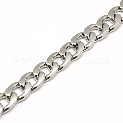 変色しにくい304ステンレススチールカーブチェーン/ツイストチェーンネックレス  カニカン付き  ステンレス鋼色  23インチ〜25インチ（58.4~63.5cm）  12mm&nbsp;STAS-A028-N127P