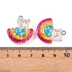 透明樹脂ペンダント  虹とクマのチャーム  プラチナメッキの鉄製ループとパイエット付き  カラフル  25.5~26x22.5~23x7mm  穴：2mm&nbsp;RESI-N039-123