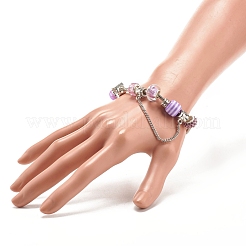 ヨーロピアンスタイルのスネークチェーンブレスレット  女性用セーフティチェーン付きアクリル＆レジン＆ポリマークレイロンデルビーズブレスレット  プラチナ  ミックスカラー  7-1/2インチ（19.2cm）&nbsp;BJEW-JB07854