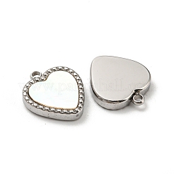 304ステンレススチールパヴェシェルハートチャーム  ステンレス鋼色  14x12x2.5mm  穴：1.6mm&nbsp;STAS-L022-205P