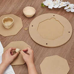 中密度繊維板 (MDF) ポータブル粘土ウェッジング ボードが組み込まれています。  粘土工芸品アートセラミックス陶器ツール用  フラットラウンド、六角形パッド6個付き  バリーウッド  30x0.9cm&nbsp;AJEW-WH0270-255