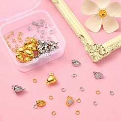 20 個 2 色のハート合金マグネットクラスプ  40色の真鍮製丸カン2個付き  プラチナ·ゴールデン  ハート：15x9.5x6mm  穴：1.5mm&nbsp;FIND-YW0003-23