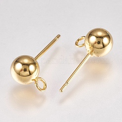 202 ステンレススチールスタッドピアス金具  304ステンレススチールのピンとループ付き  ゴールドカラー  16.5~17x9mm  穴：2mm  ボール：6mm  ピン：0.7mm&nbsp;LS-STAS-G173-12G-6mm