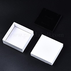 厚紙ジュエリーセットボックス  リングのために  ピアス  ネックレス  内部のスポンジ  正方形  ホワイト  8.9x8.9x3.3cm  インナーサイズ：8.3x8.3センチメートル  フタなし：8.5x8.5x3.1cm&nbsp;LS-CBOX-S018-09C