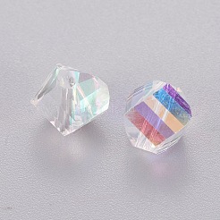 多面カット電気メッキK9ガラスラインストーンビーズ  コーン  クリアAB  7.5x8.5x8.5mm  穴：1.6mm&nbsp;RGLA-F061-001AB