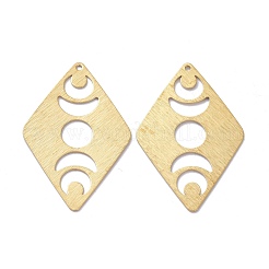 真鍮製ペンダント  ムーンフェイズ付き菱形  中空  生（メッキなし）  40x26x0.5mm  穴：1.2mm&nbsp;KK-I010-06C