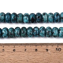 天然石セサミジャスパービーズ連売り  滑らかなロンデル  染め  ミディアムターコイズ  10~10.5x5.5~6mm  穴：0.7~1.2mm  約61~69個/連  14.37~15.55インチ（36.5~39.5cm）&nbsp;G-Q613-01D-02