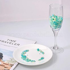 パール調アクリルビーズ  穴がないビーズ  ラウンド  ライトシーグリーン  10.8x7.4x1.8cm  約1520個/箱&nbsp;OACR-PH0001-06B
