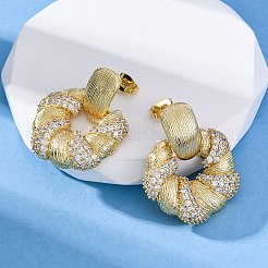 花の真鍮マイクロキュービックジルコニアスタッドピアスを切り開きます  鉛フリー＆カドミウムフリー  長持ちメッキ  ラックめっき  18KGP本金メッキ  30x24.5mm&nbsp;EJEW-R025-07G
