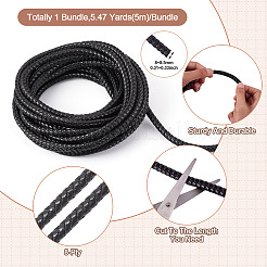 5m 8本撚り合成皮革編み紐  ラウンド  DIYクラフト用  ブラック  8~8.5mm  約5.47ヤード（5m）/セット&nbsp;OCOR-TA0003-57A
