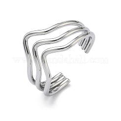 304ステンレススチール製トリプルウェーブカフオープンリング（女性用）  ステンレス鋼色  11mm  usサイズ9 3/4(19.5mm)&nbsp;RJEW-A095-02P