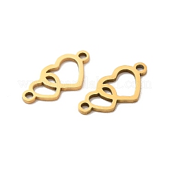 201ステンレススチールコネクタチャーム  中空ダブルハートリンク  ゴールドカラー  8x16x1mm  穴：1.4mm&nbsp;STAS-K251-083G