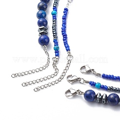 3 個 3 スタイルランプワークナザールボンジュウペンダントネックレスセット  女性のための天然ラピスラズリとガラスシードビーズの積み重ね可能なネックレス  ブルー  16.89~21インチ（42.9~53.5cm）  1個/スタイル&nbsp;NJEW-JN04016