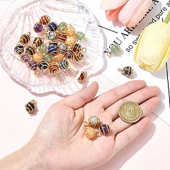 35個7色チャクラ天然混合宝石ペンダント  銅線を巻いたチャーム  ゴールドカラー  18mm  5個/カラー&nbsp;PALLOY-CJ00050