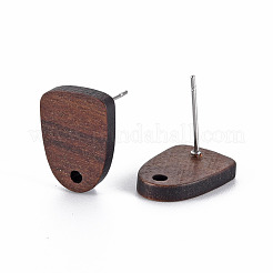 ウォールナットウッドスタッドピアスのパーツ  304ステンレスピン付き  ココナッツブラウン  15x11mm  穴：1.6mm  ピン：0.6mm&nbsp;WOOD-S054-46