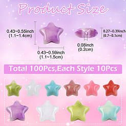 100個10スタイルアクリルビーズ  スター  天然石風  ミックスカラー  11~14x11~15x7~10mm  穴：2mm  10個/スタイル&nbsp;OACR-YW0004-11