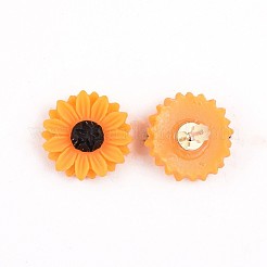 レジンスタンドピアス  真鍮パーツ  プラスチック製のピアスキャッチとアクリルパールのピアスキャッチ  ヒマワリ  オレンジ  15.5mm  ピン：0.7mm&nbsp;EJEW-JE03344