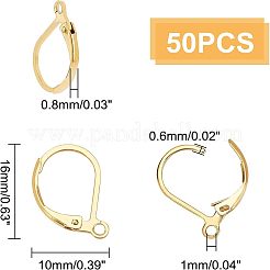 PVD真空メッキ304ステンレス鋼フレンチフックピアス金具  カン付き  ゴールドカラー  16x10x0.8mm  ピン：0.7x0.6mm  穴：1mm  50個/箱&nbsp;STAS-UN0018-12G