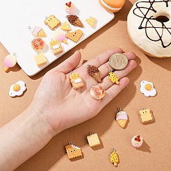 24個12スタイル不透明樹脂ペンダント  プラチナメッキ鉄ループ付き  模造食品  ミックスカラー  22~22.5x19~19.5x4.5~5mm  穴：2mm&nbsp;CRES-YW0001-34