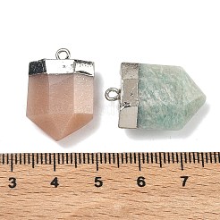 天然の混合宝石の尖ったペンダント  ラックメッキのファセット加工された弾丸チャーム、プラチナメッキの真鍮製金具  染めと未染色の混合  24.5~25x16~16.5x7~7.5mm  穴：2.3mm&nbsp;G-M431-05P