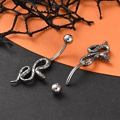 スネーク 316 サージカルステンレススチール製へそリング  へそピアス  女性用カーブバーベルボディジュエリー  アンティークシルバー  38x14mm&nbsp;EJEW-G416-18C-AS