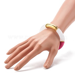 分厚いカーブチューブビーズストレッチブレスレット  ccbプラスチック＆アクリル天然石風用原石ブレスレット  蘭  内径：2-1/8インチ（5.5cm）&nbsp;BJEW-JB06683-06