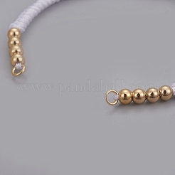 ナイロンコード編組ビーズブレスレット作り  真鍮のビーズで  長持ちメッキ  24KGP本金メッキ  ホワイト  10-1/4インチ（26cm）〜11-5/8インチ（29.6cm）&nbsp;BJEW-F360-F19