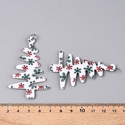 PUレザービッグペンダント  クリスマステーマ  ホワイト  クリスマスツリー  63.5x39x2mm  穴：5mm&nbsp;FIND-N005-73C-01