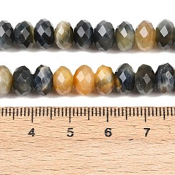 天然石タイガーアイビーズ連売り  ロンデル  多面カット  染め＆加熱  ブルー  7.5~8.5x4.8~6mm  穴：1mm  約68~76個/連  14.96~15.35''（38~39センチメートル）&nbsp;G-C259-A47-5x8mm
