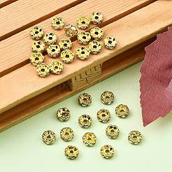 真鍮製ラインストーンスペーサービーズ  グレードA  ウェーブエッジ  ゴールデンの金属色  ロンデル  クリスタルAB  6x3mm  穴：1mm&nbsp;RB-A014-L6mm-28G