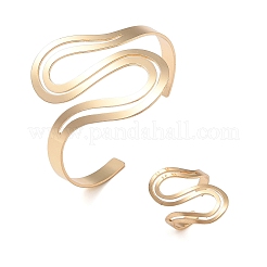 女性用合金S字型カフバングル＆リングセット  ゴールドカラー  内径：55x59mm&nbsp;SJEW-C005-02G