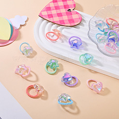 20個 20色 ポリエステル&プラスチック 女の子用ヘアアクセサリー  ポニーテールホルダー  弾性繊維髪ゴム  混合図形  内径：17mm  1pc /カラー&nbsp;OHAR-TA0001-18