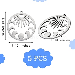 201ステンレススチールペンダント5個  レーザー切断  ムーンフェイズチャーム  ステンレス鋼色  30x28x1mm  穴：1.4mm&nbsp;STAS-SZ0002-07P
