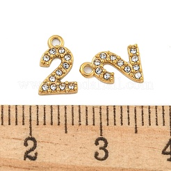 304ステンレスペンダント  クリスタルラインストーン付き高光沢仕上げ  数字のチャーム  14KGP本金メッキ  数  9x6x1mm  穴：1mm&nbsp;STAS-L080-002G-02