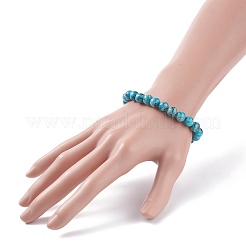天然染色ゴマジャスパーのラウンドビーズストレッチブレスレット  女性のためのアクセサリー用原石のアクセサリー  ミックスカラー  内径：2-1/8インチ（5.3cm）  ビーズ：8mm&nbsp;BJEW-JB07906