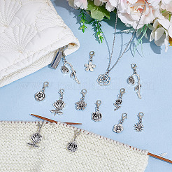 40個 10スタイルの花の合金ペンダント装飾  カニカン付き  アンティークシルバー＆プラチナ  29~52mm  4個/スタイル&nbsp;HJEW-GO00242
