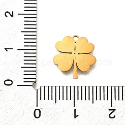 304ステンレススチール四つ葉のクローバーチャーム  プラスチック製の模造シェル付き  イオンプレーティング（ip）  ホワイト  ゴールドカラー  12x12x1.2mm  穴：1.2mm&nbsp;STAS-Q348-14G-02B