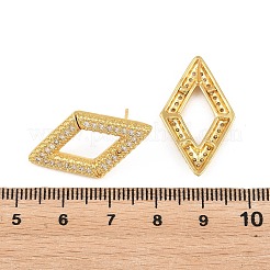 真鍮製マイクロパヴェキュービックジルコニアスタッドピアス  菱形  18KGP本金メッキ  28x16.5mm&nbsp;KK-Z166-05G