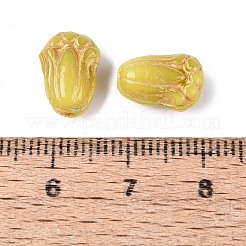 ガラスビーズ  チューリップ  ゴールドライン入り  ダークカーキ  11.5x8x5~5.5mm  穴：1mm&nbsp;GLAA-T021-72M-03