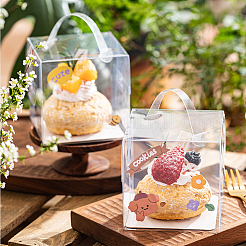 折り畳み式の透明プラスチック シングル ケーキ ギフト包装箱  ベーカリーケーキカップケーキボックスコンテナ  取っ手と紙付き  正方形  透明  完成品：8.5x8.5x8.5cm&nbsp;CON-WH0084-42A